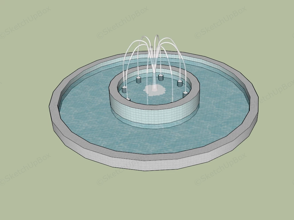 Round Water Pond Fountain sketchup model preview - SketchupBox