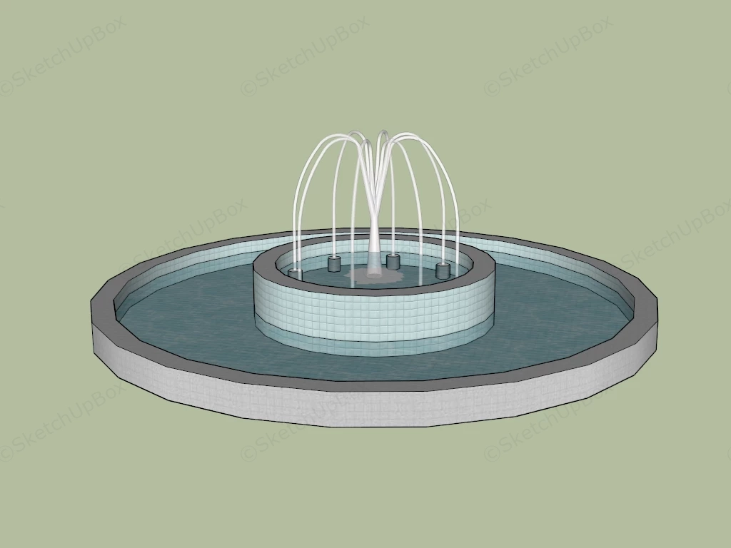 Round Water Pond Fountain sketchup model preview - SketchupBox