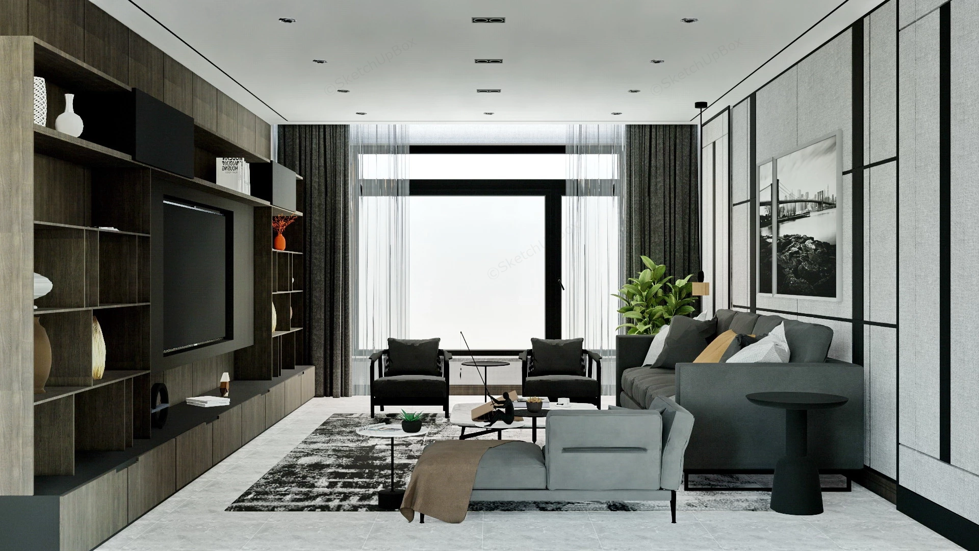 Grey Living Room Idea sketchup model preview - SketchupBox