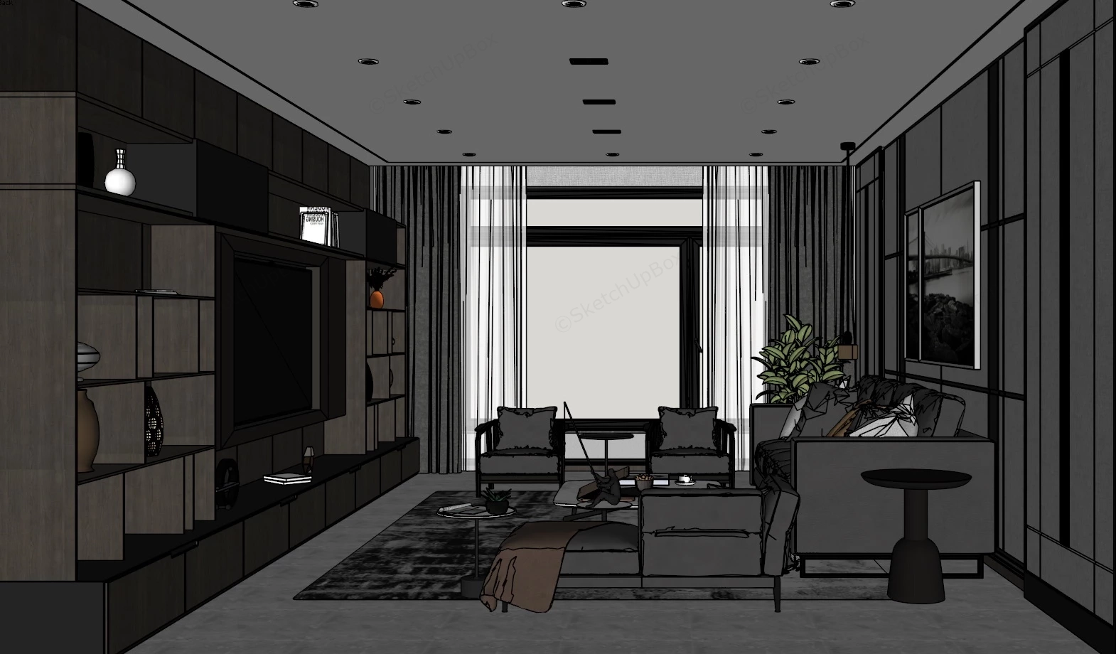 Grey Living Room Idea sketchup model preview - SketchupBox