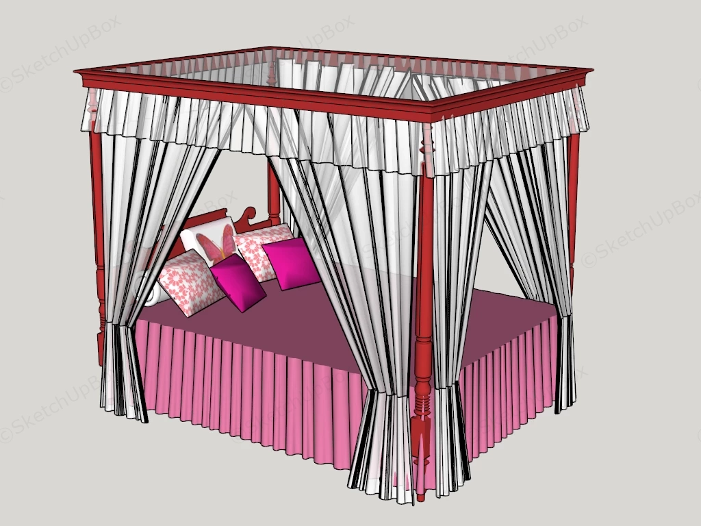Pink Canopy Bed sketchup model preview - SketchupBox