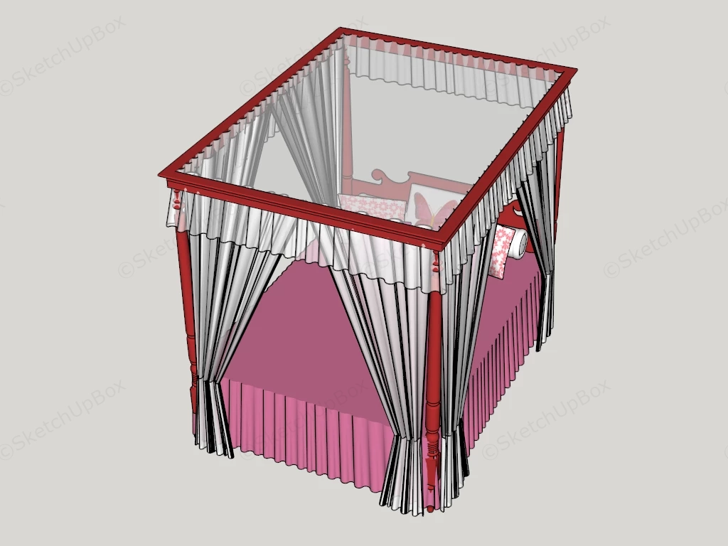 Pink Canopy Bed sketchup model preview - SketchupBox