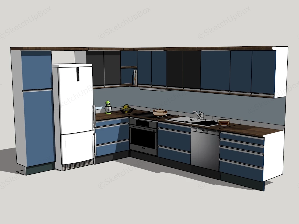 Blue L Shaped Kitchen Cabinet sketchup model preview - SketchupBox
