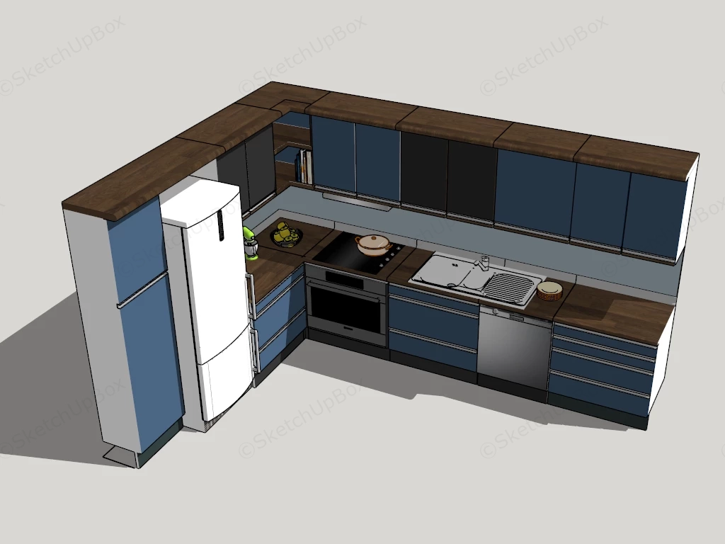 Blue L Shaped Kitchen Cabinet sketchup model preview - SketchupBox