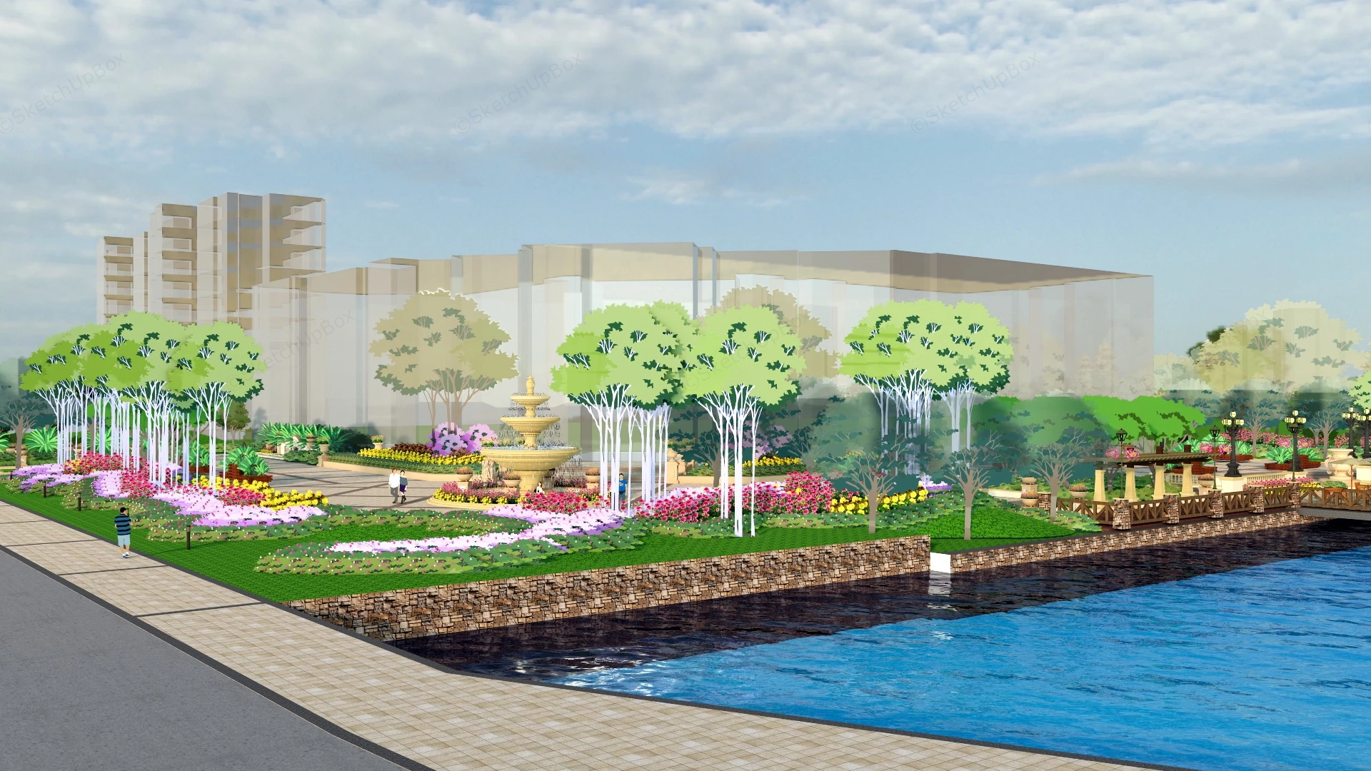 Office Courtyard Landscape sketchup model preview - SketchupBox