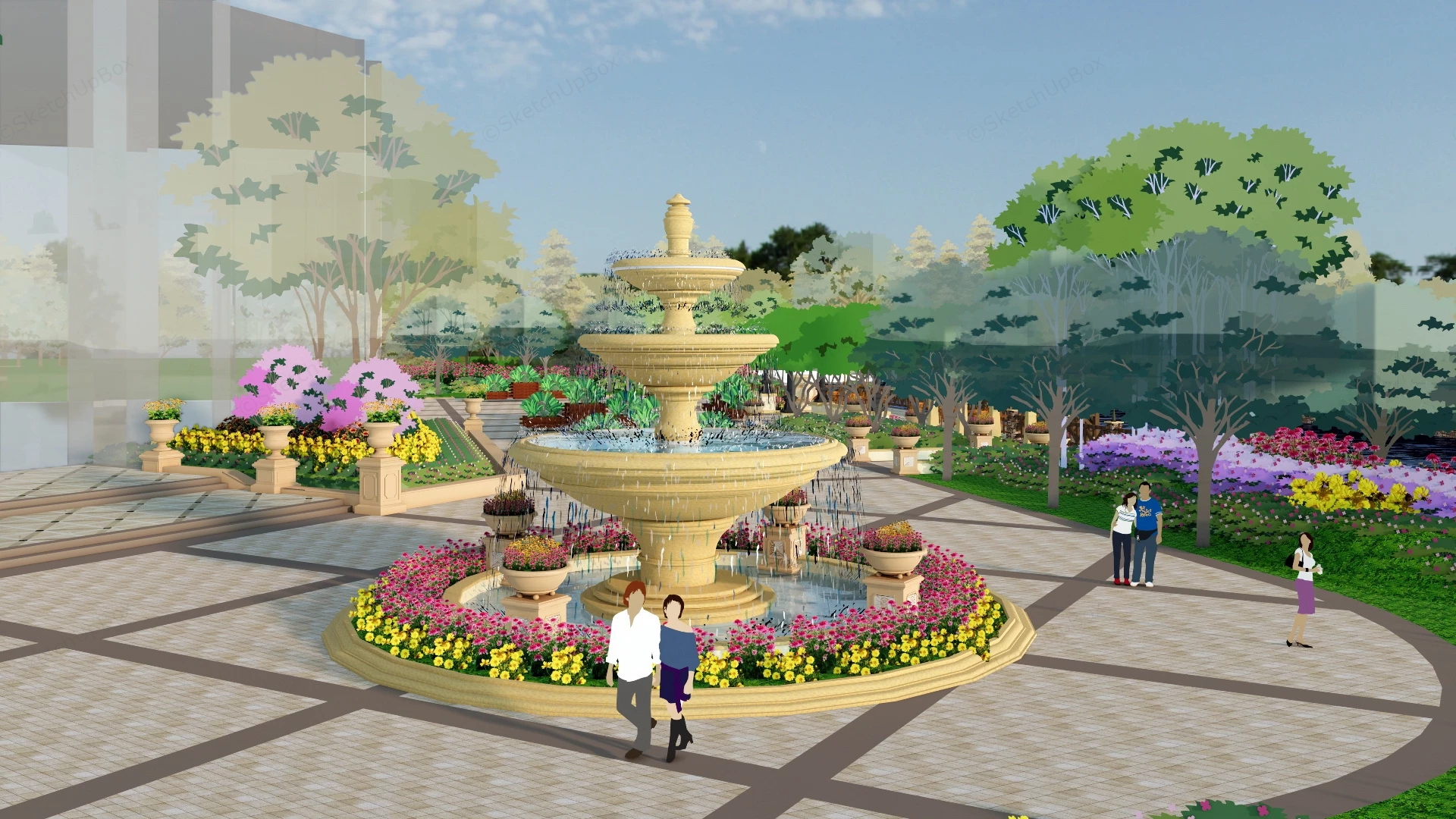 Office Courtyard Landscape sketchup model preview - SketchupBox