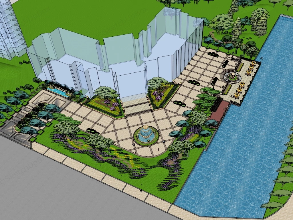 Office Courtyard Landscape sketchup model preview - SketchupBox