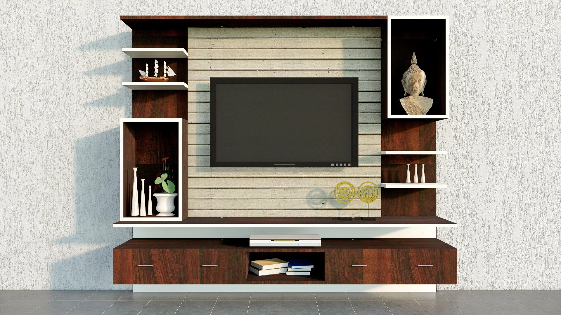 Wood Slat TV Wall sketchup model preview - SketchupBox