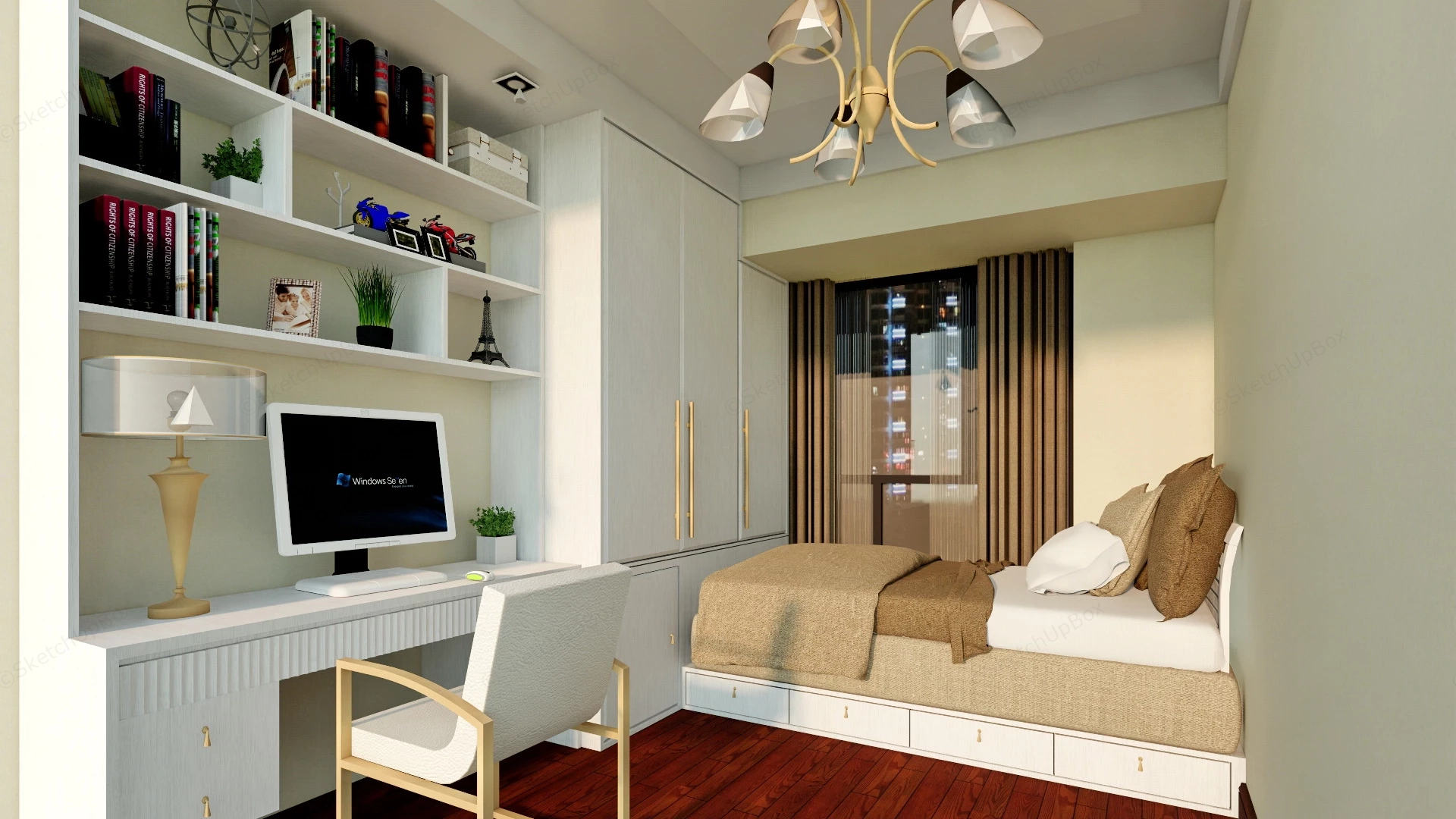 Small Kids Room With Study Desk sketchup model preview - SketchupBox