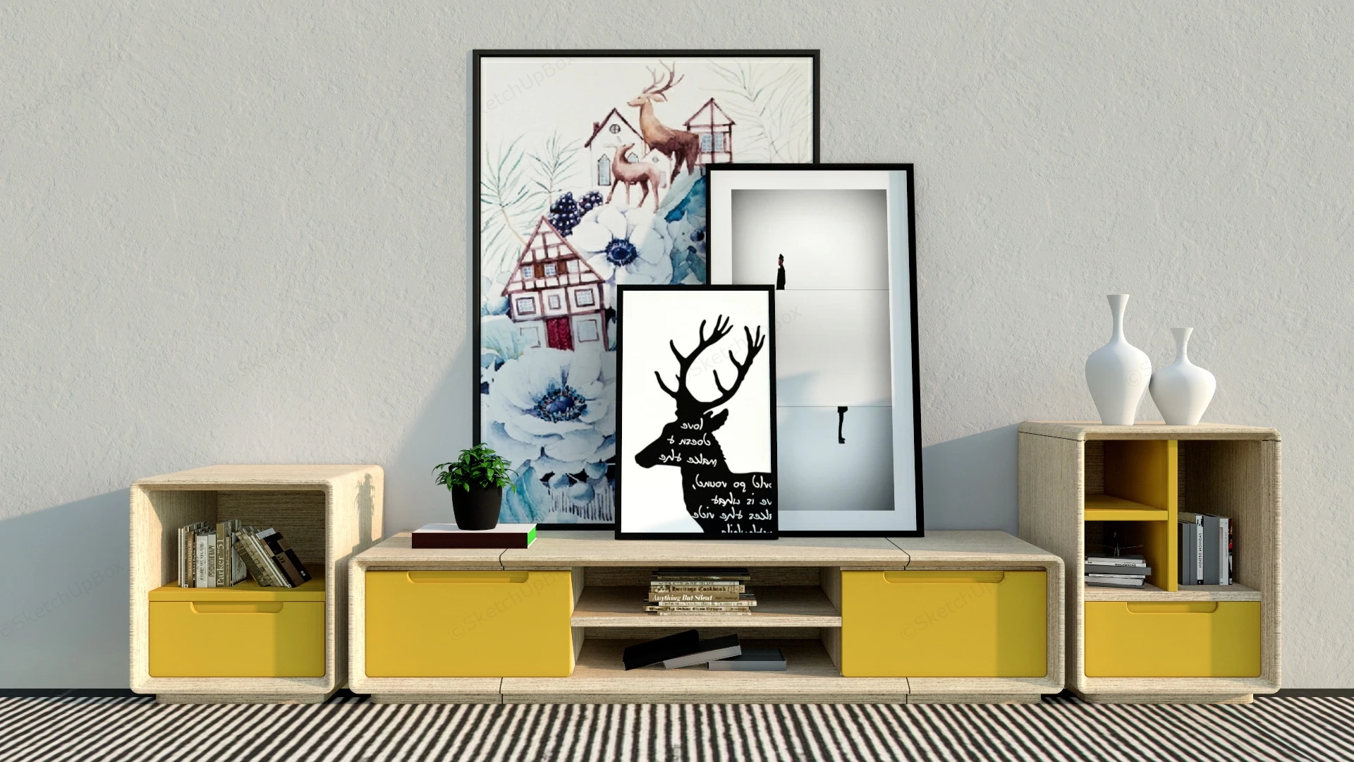Tv Stand And Cabinet Set sketchup model preview - SketchupBox