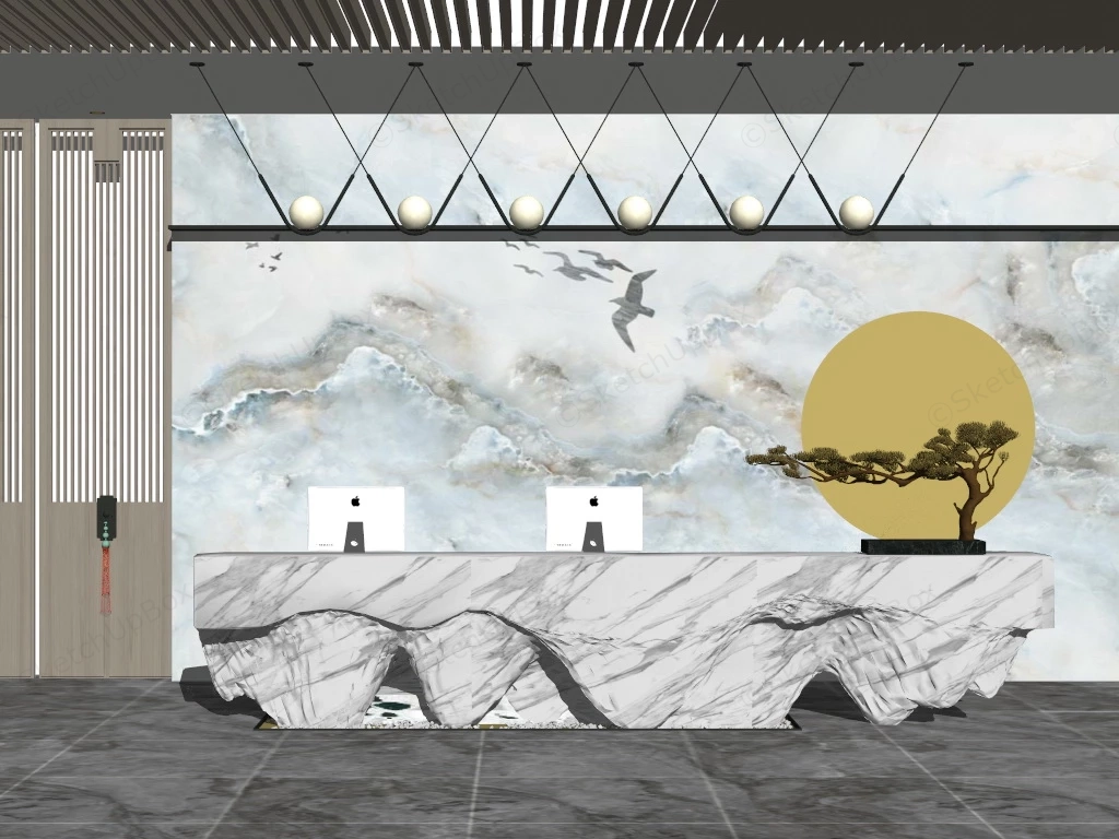 Oriental Style Hotel Reception Idea sketchup model preview - SketchupBox