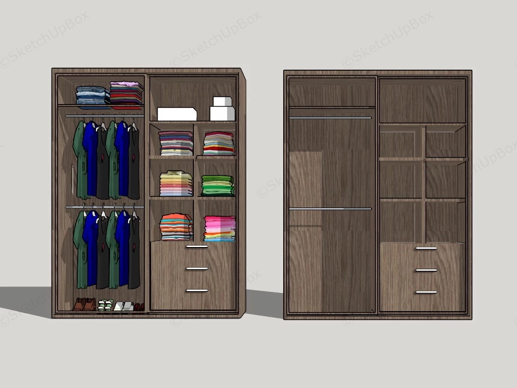 Black Wood Wardrobe sketchup model preview - SketchupBox