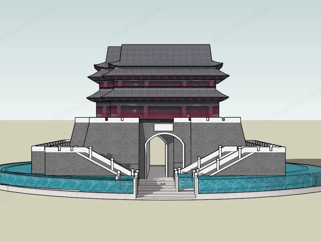 Chinese Gate Tower sketchup model preview - SketchupBox
