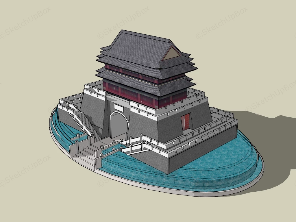 Chinese Gate Tower sketchup model preview - SketchupBox