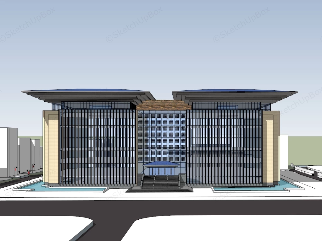 Chinese Library Building Design sketchup model preview - SketchupBox