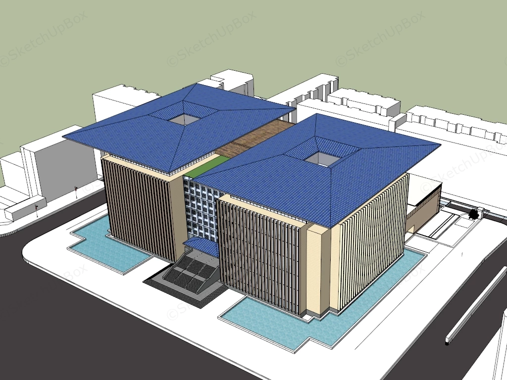 Chinese Library Building Design sketchup model preview - SketchupBox