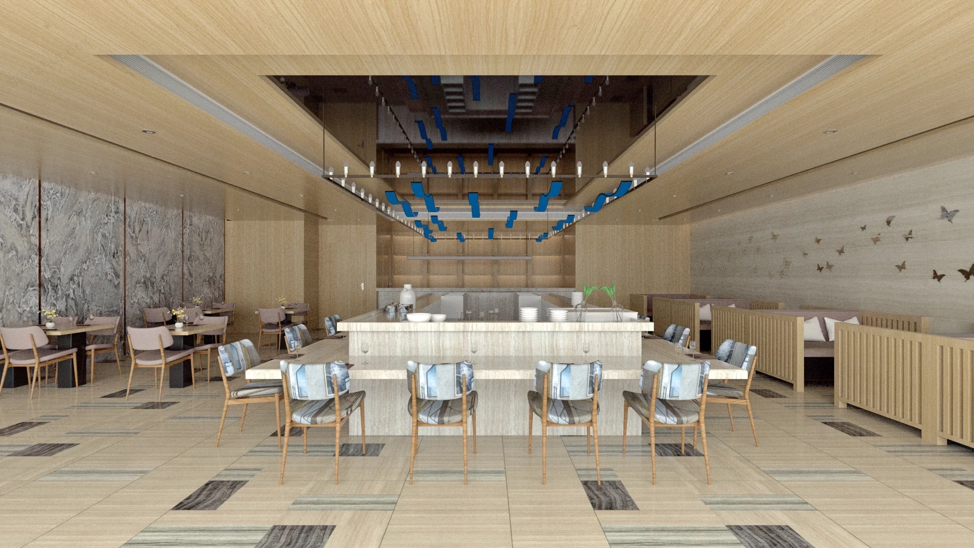 Wood Restaurant & Bar Design sketchup model preview - SketchupBox