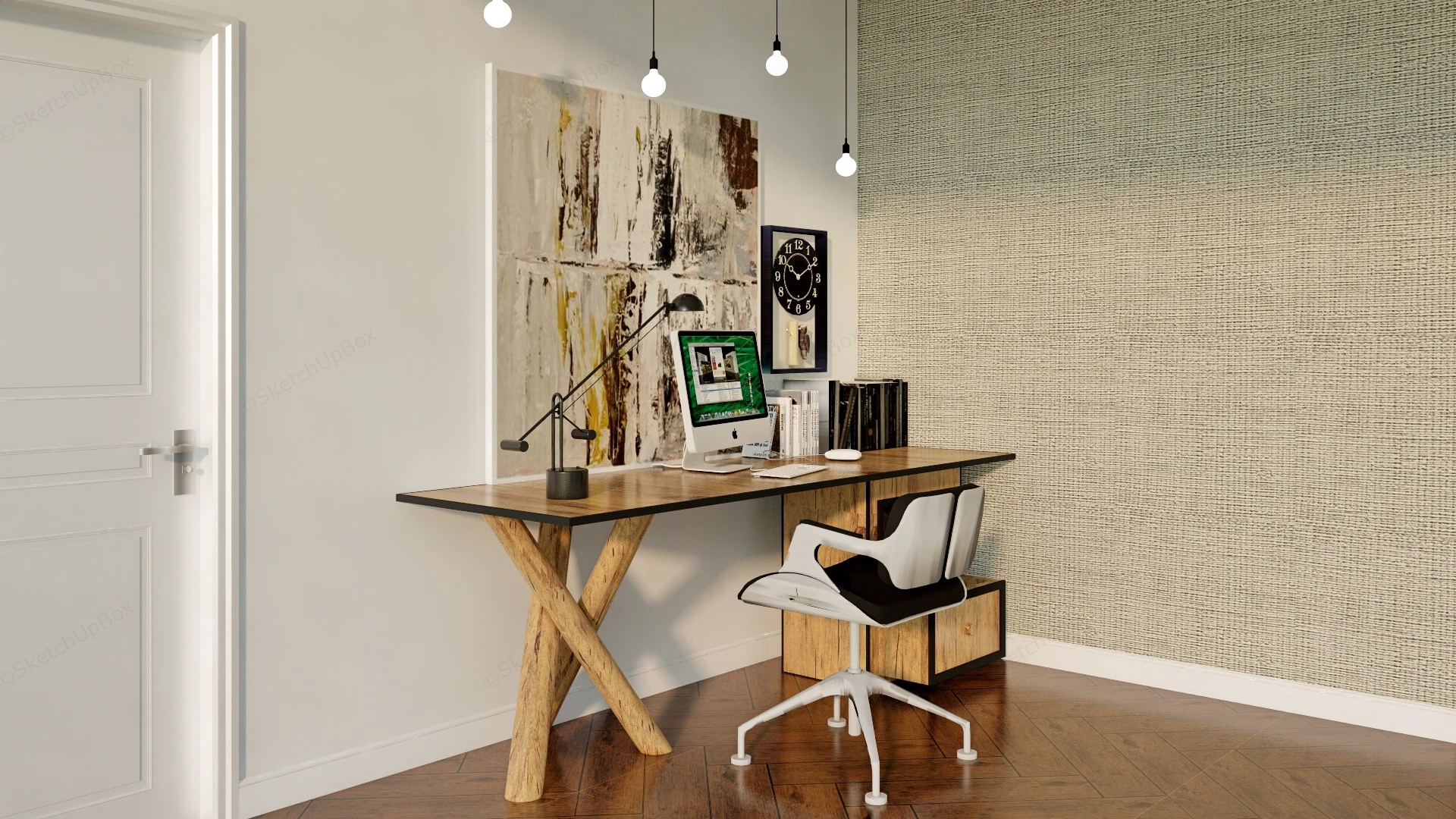 Rustic Home Office Desk sketchup model preview - SketchupBox