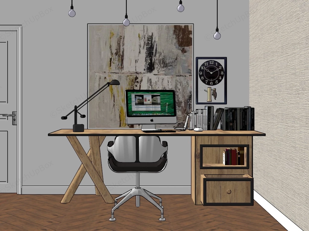 Rustic Home Office Desk sketchup model preview - SketchupBox
