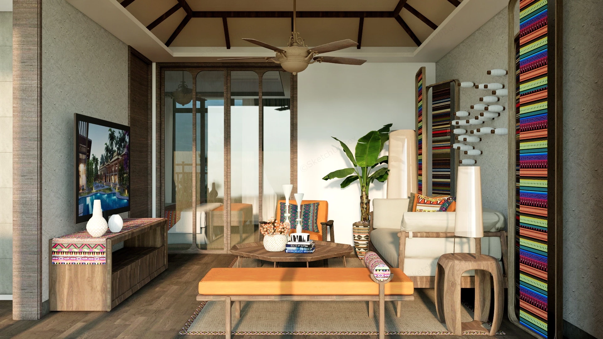 1 Bedroom Asian Style Apartment sketchup model preview - SketchupBox