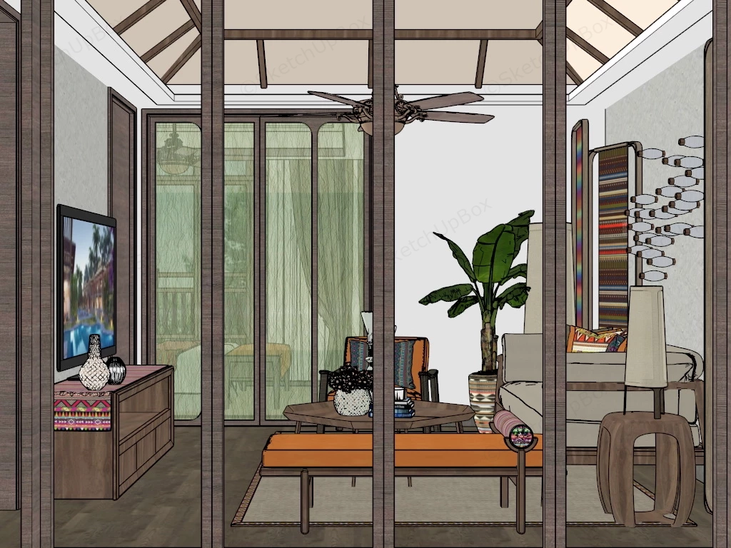1 Bedroom Asian Style Apartment sketchup model preview - SketchupBox
