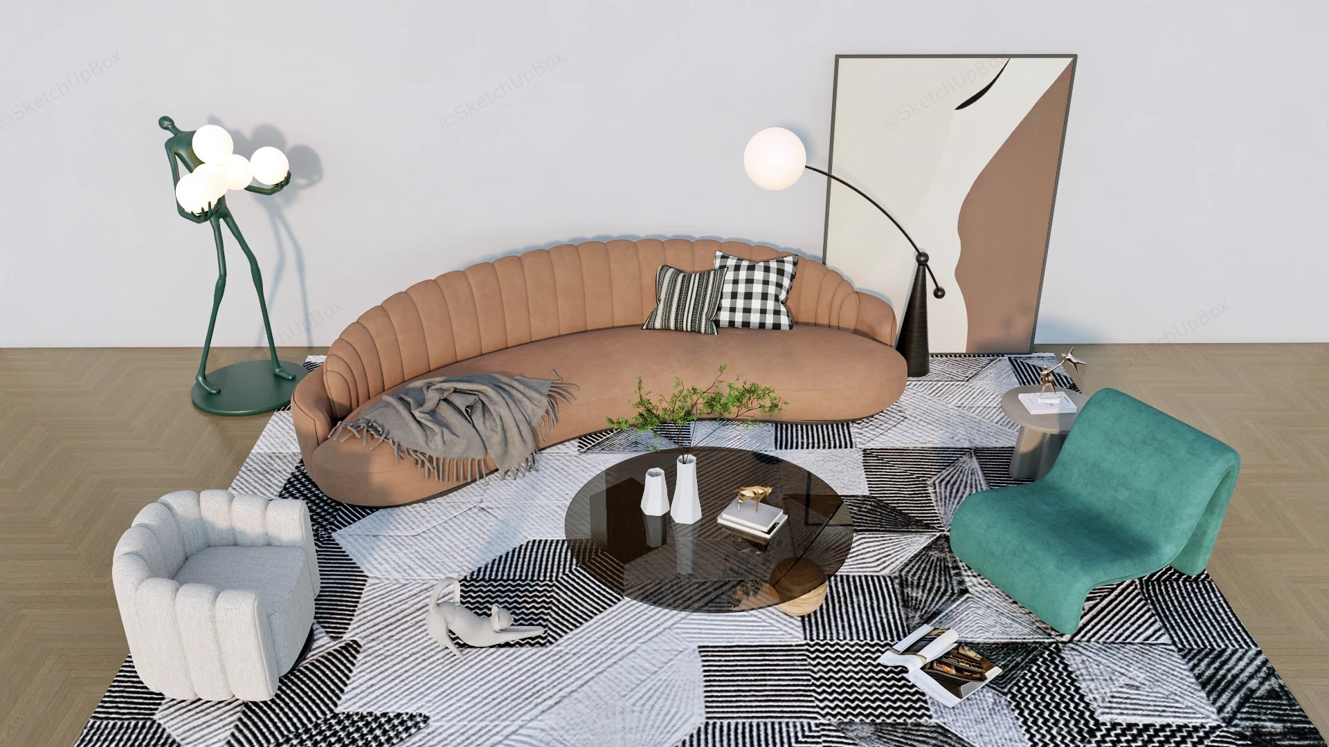 Casual Living Room Furniture Set sketchup model preview - SketchupBox