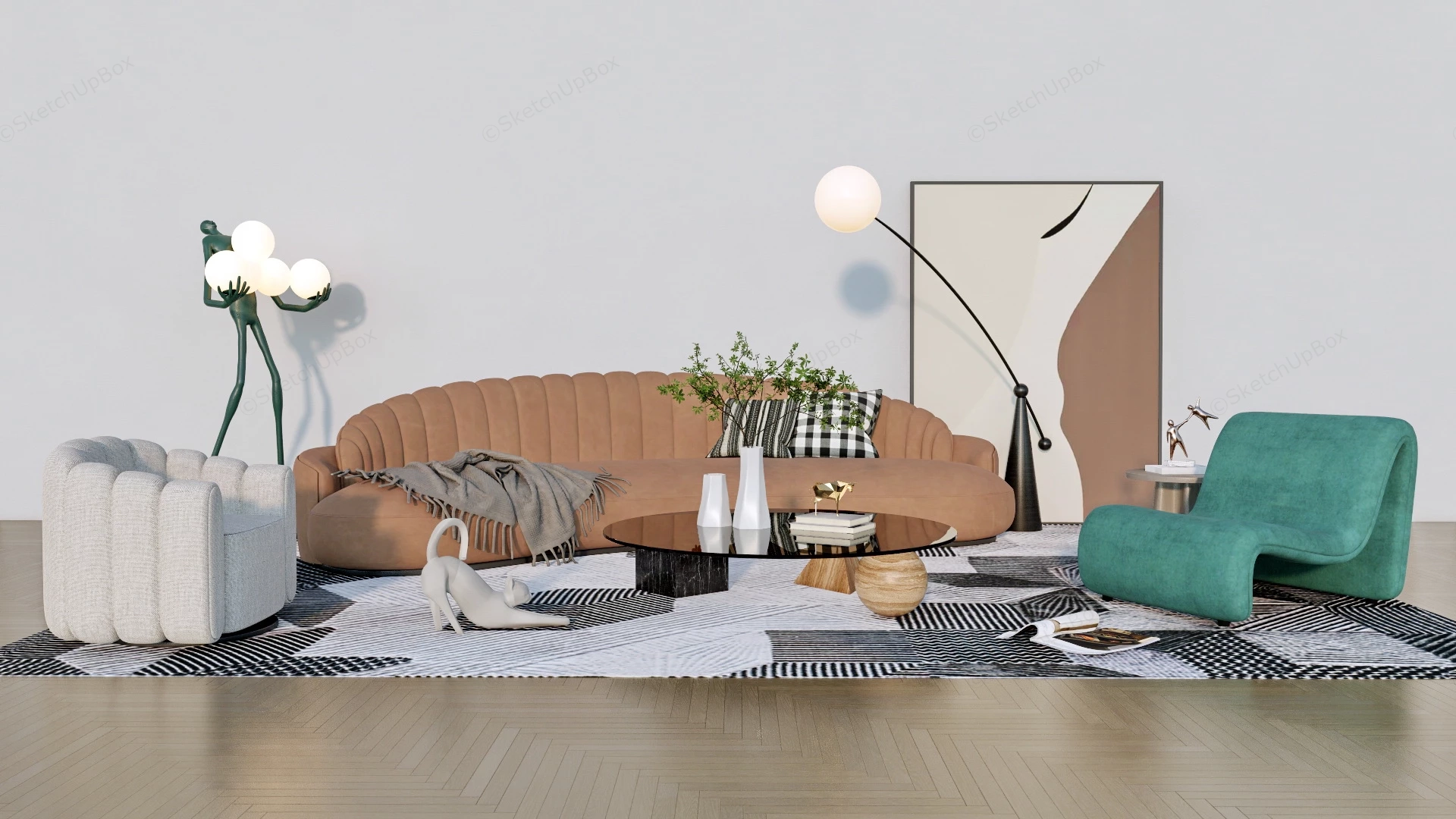 Casual Living Room Furniture Set sketchup model preview - SketchupBox