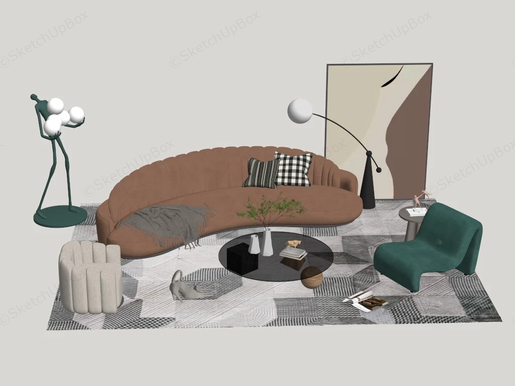 Casual Living Room Furniture Set sketchup model preview - SketchupBox