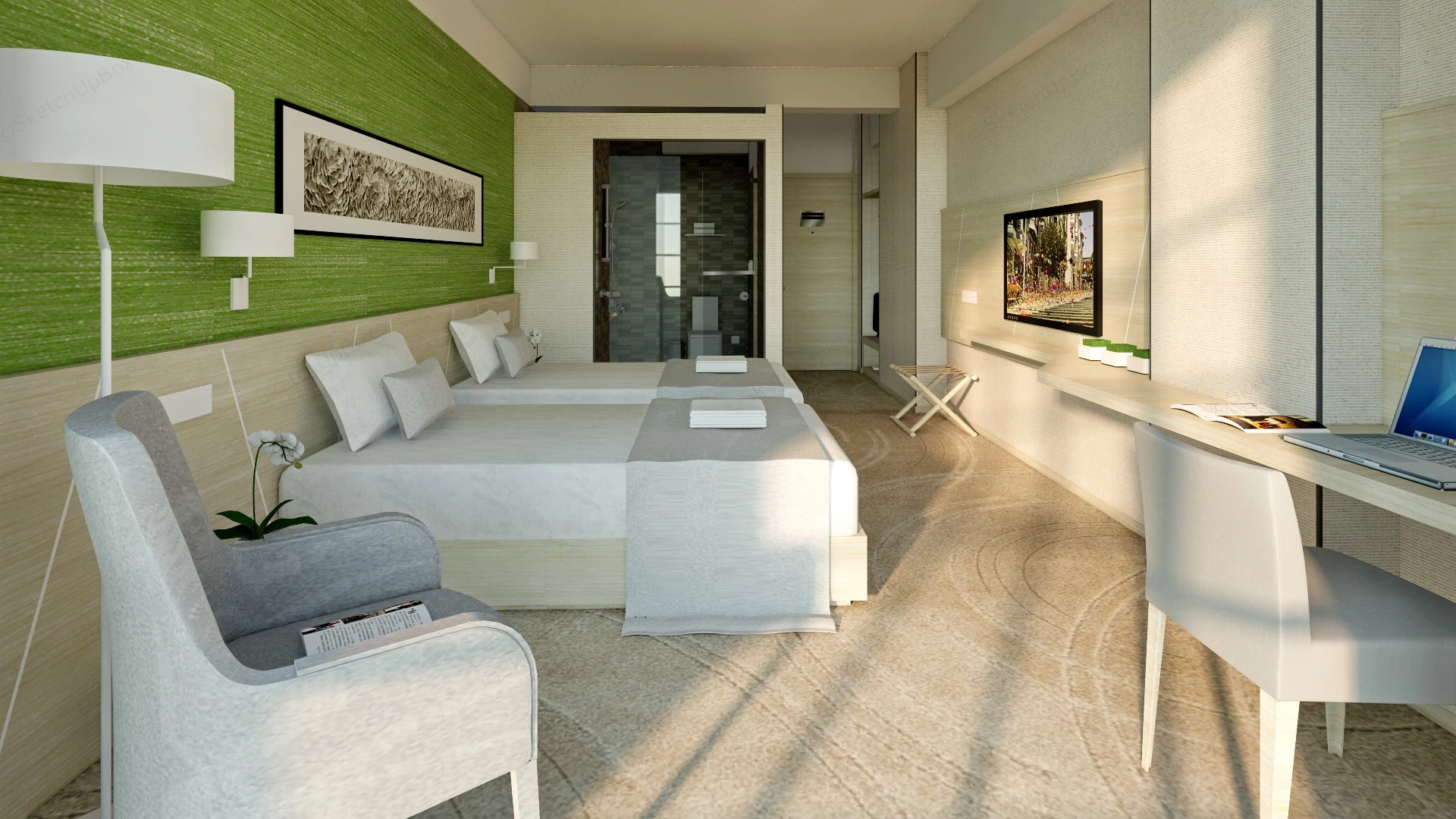 Standard Twin Bed Room sketchup model preview - SketchupBox