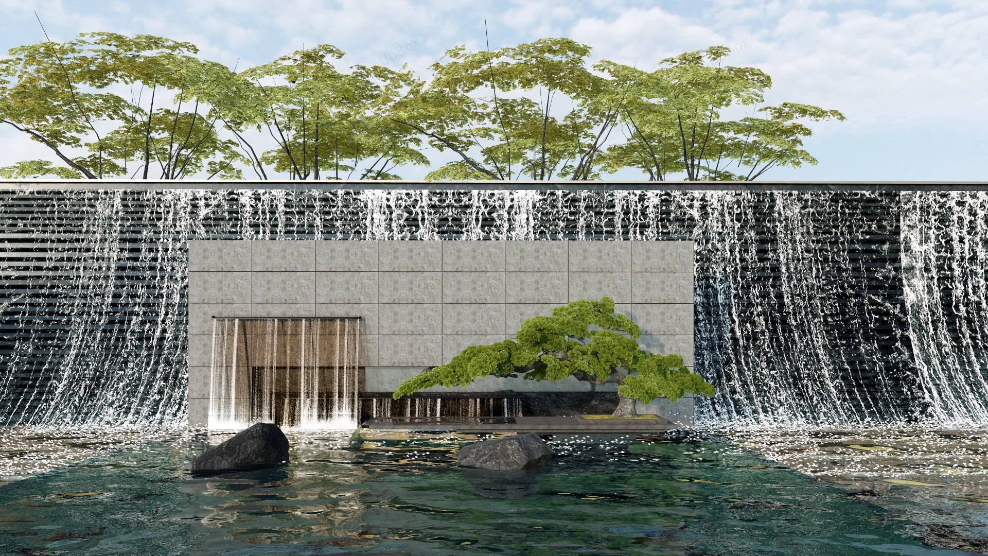 Artificial Waterfall Landscape Design sketchup model preview - SketchupBox