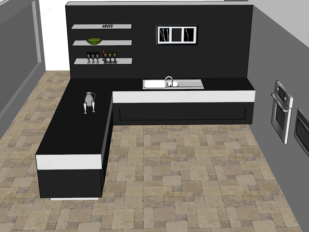 Black And White Kitchen sketchup model preview - SketchupBox
