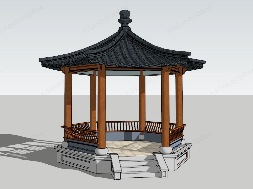 Chinese Garden Pavilion sketchup model preview - SketchupBox