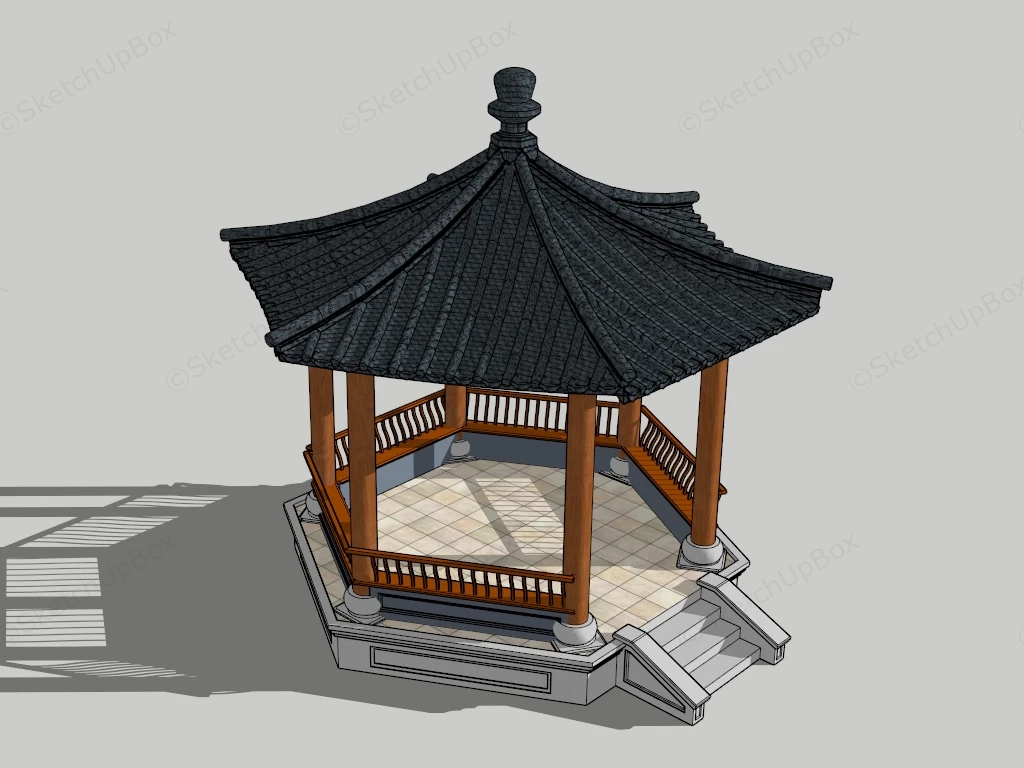 Chinese Garden Pavilion sketchup model preview - SketchupBox