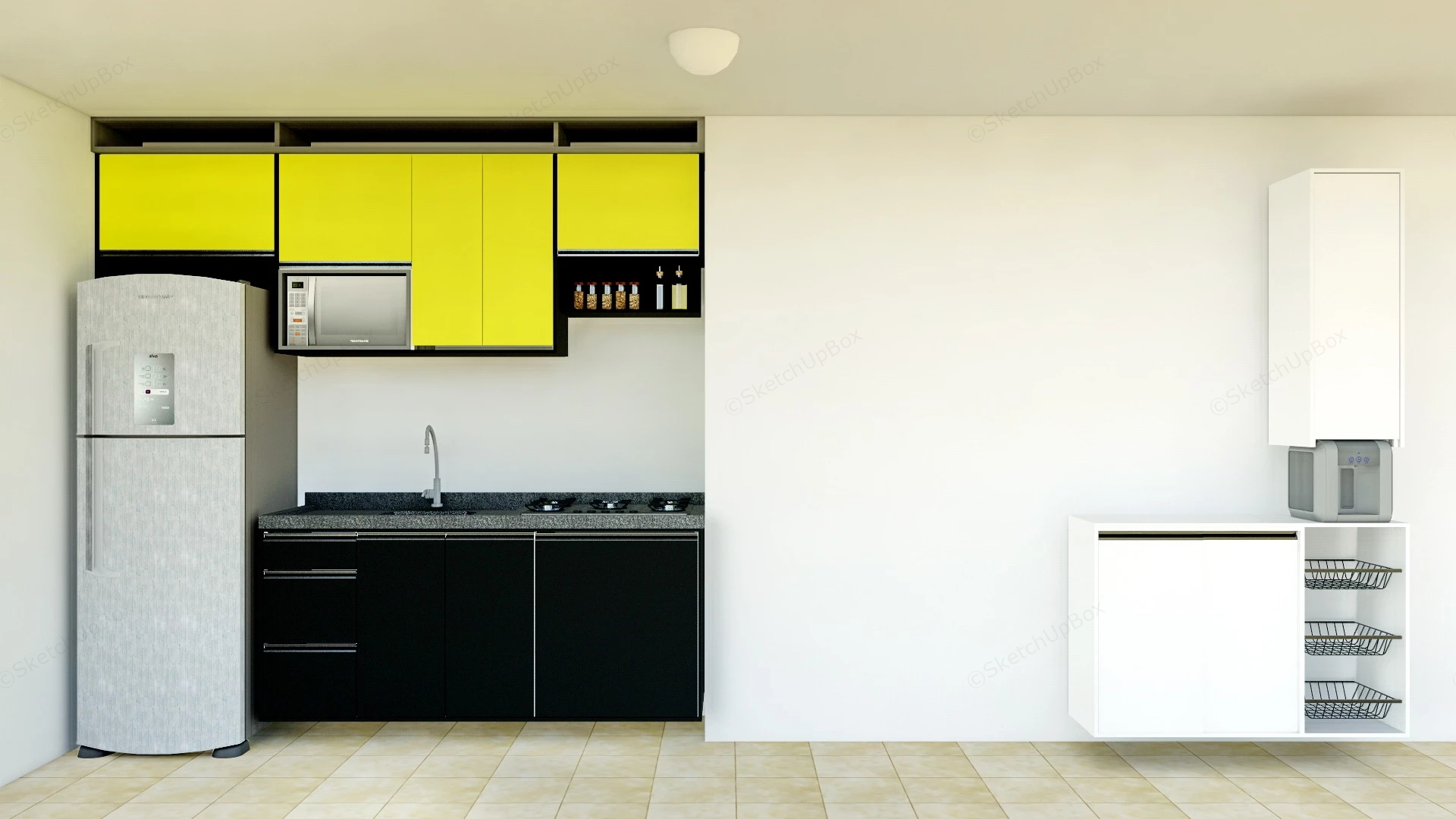 Small Yellow And Black Kitchen sketchup model preview - SketchupBox