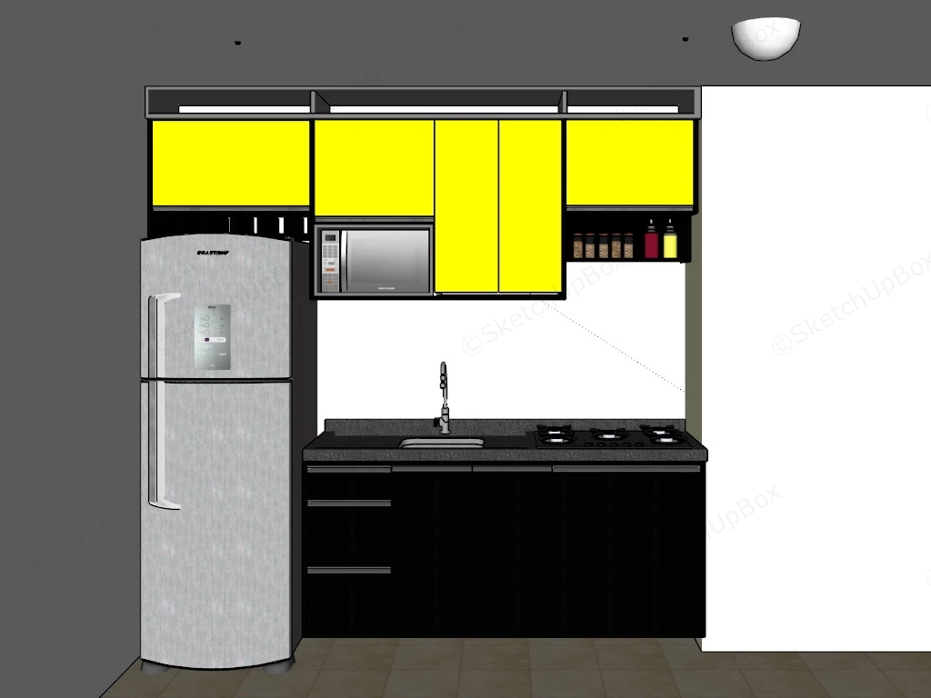 Small Yellow And Black Kitchen sketchup model preview - SketchupBox