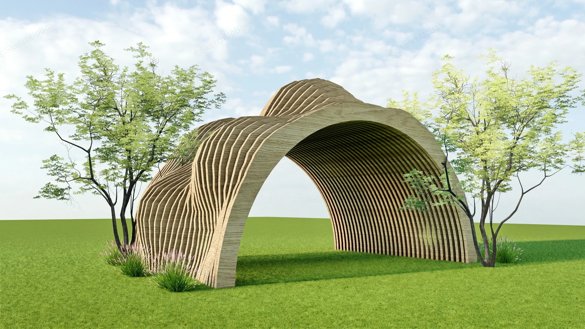 Creative Arched Wood Pergola sketchup model preview - SketchupBox