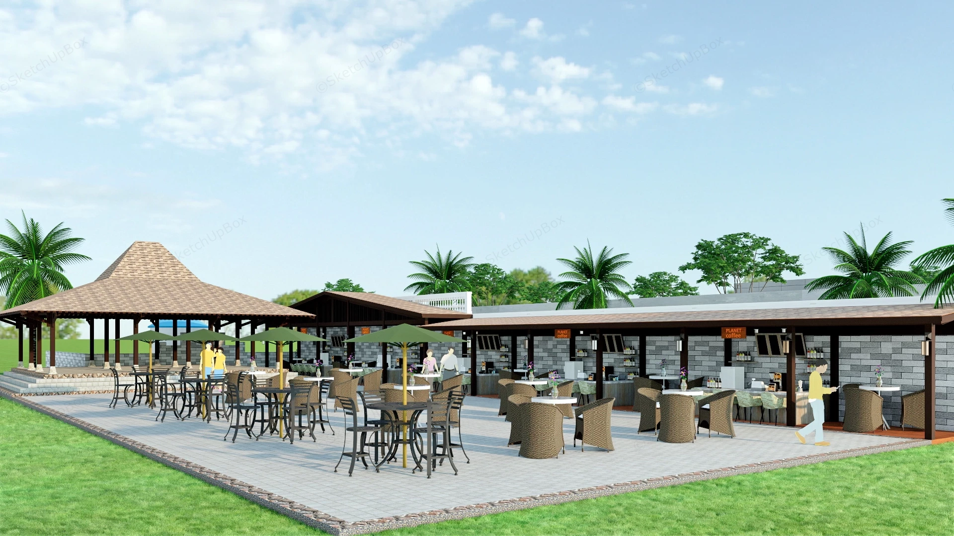 Outdoor Coffee Shop sketchup model preview - SketchupBox