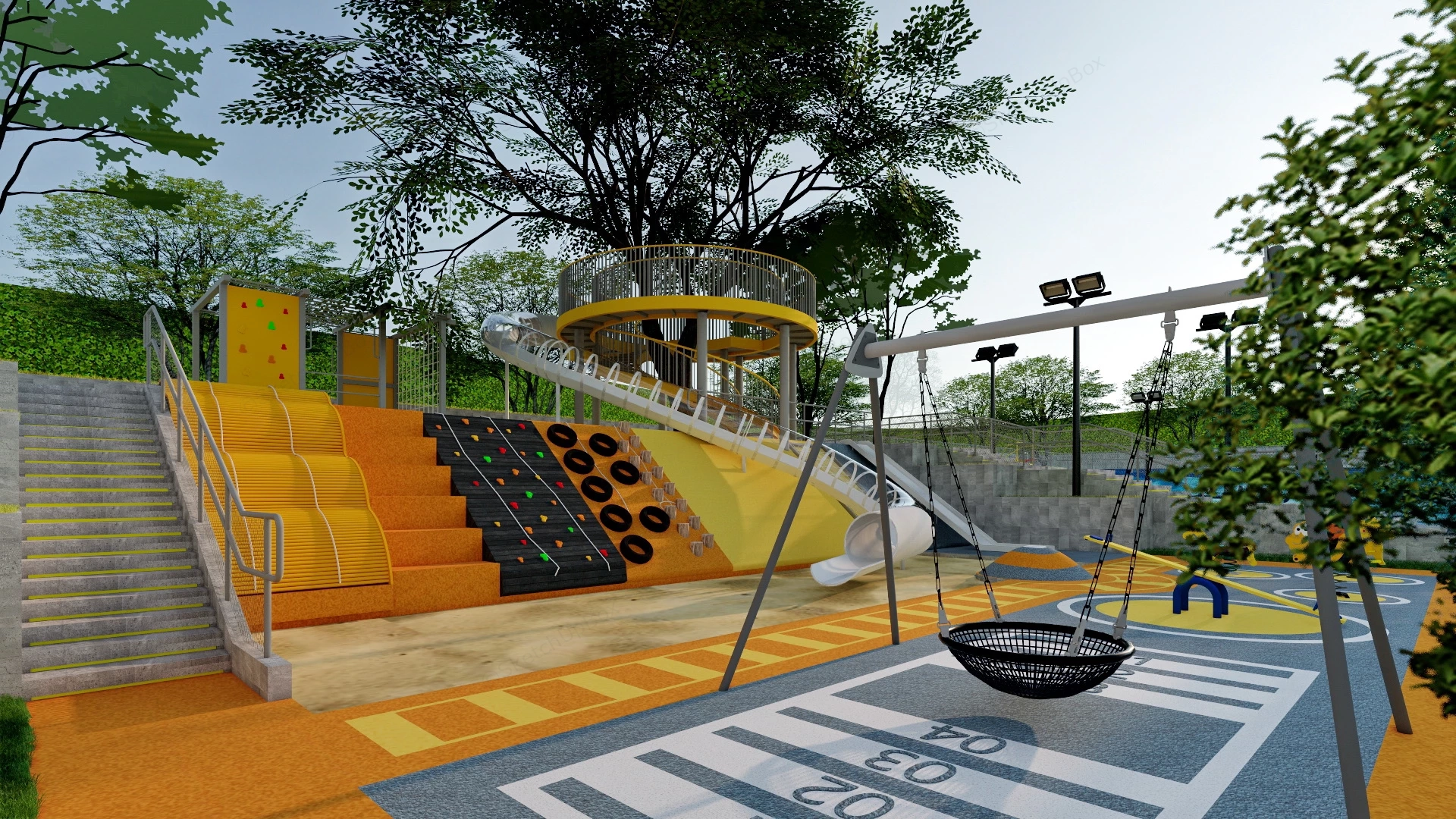 Neighborhood Playground & Basketball Court sketchup model preview - SketchupBox