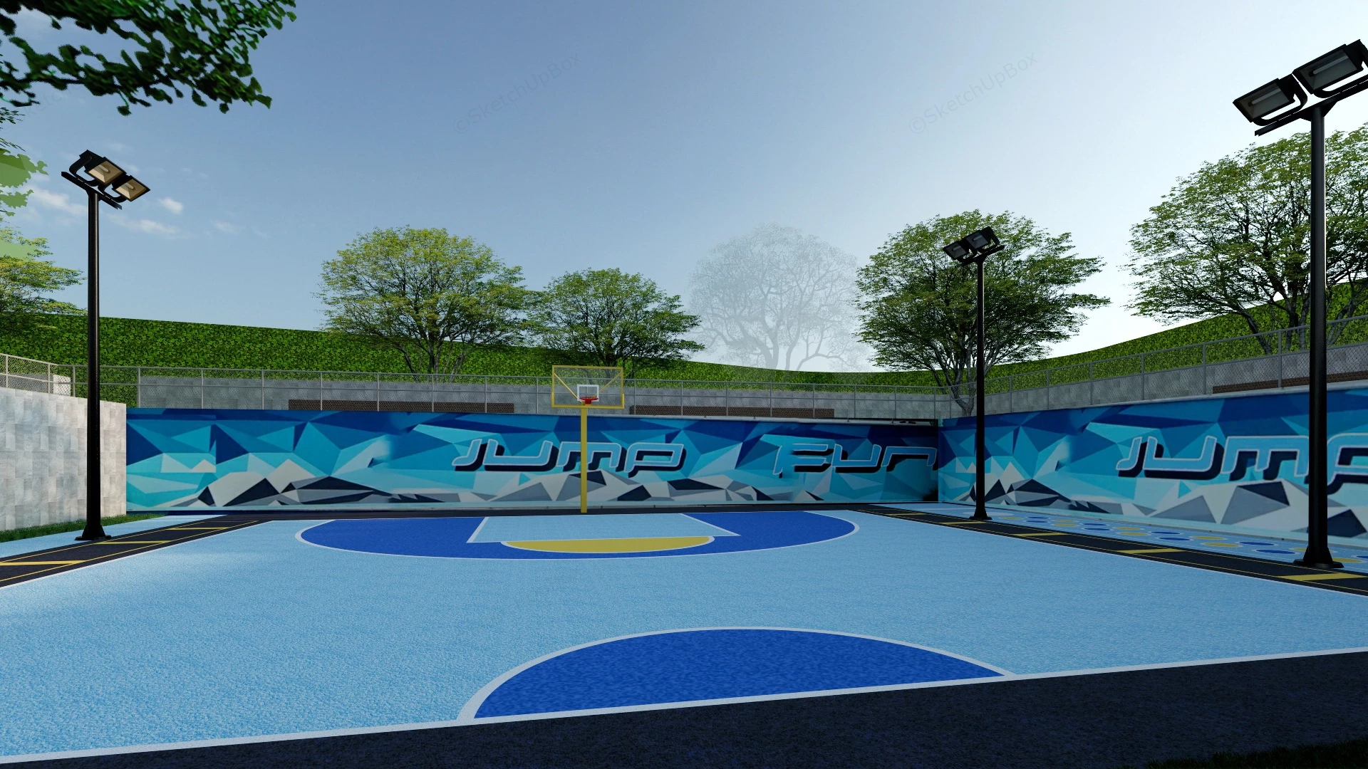 Neighborhood Playground & Basketball Court sketchup model preview - SketchupBox