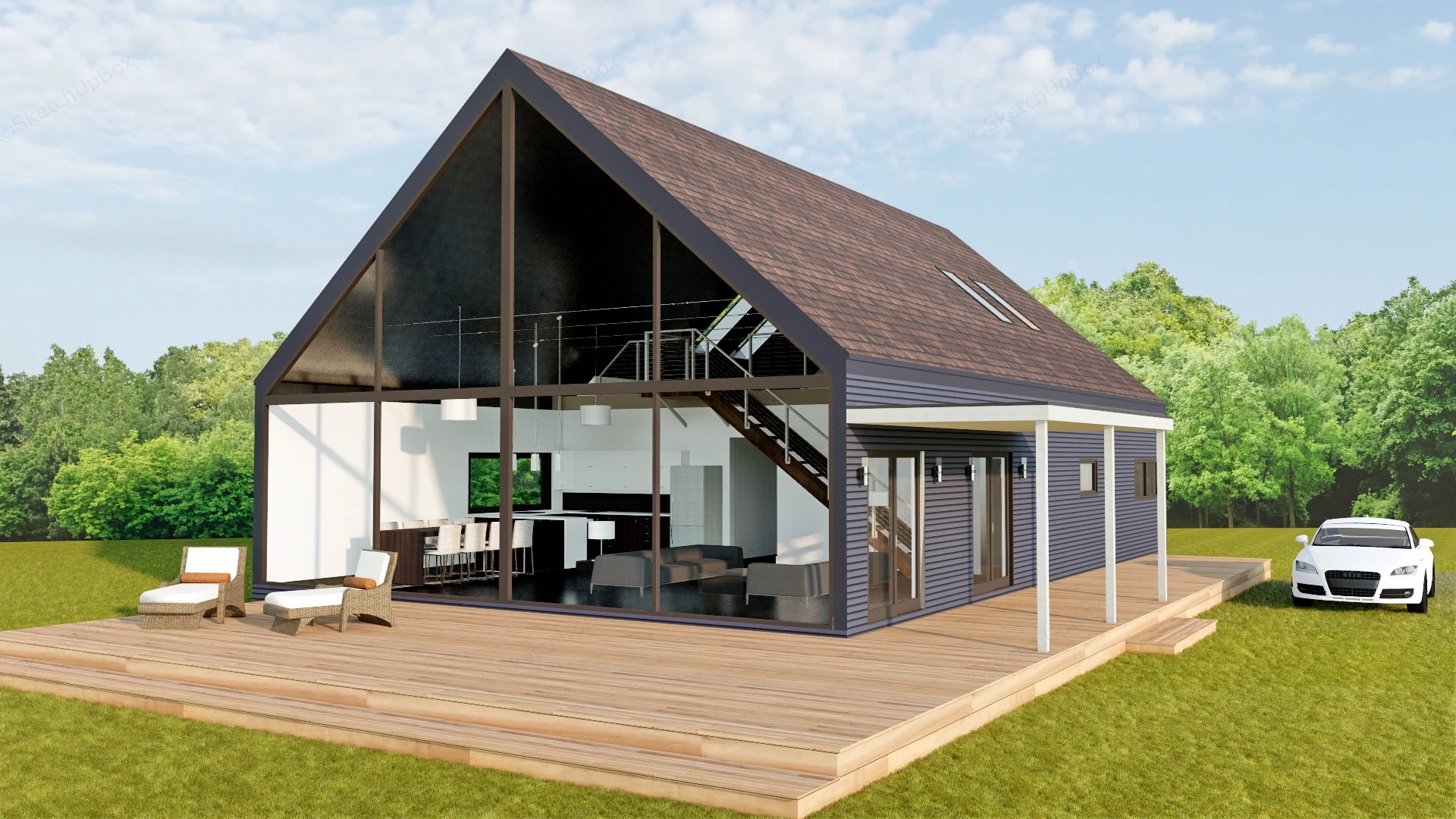 Modern Country Home sketchup model preview - SketchupBox