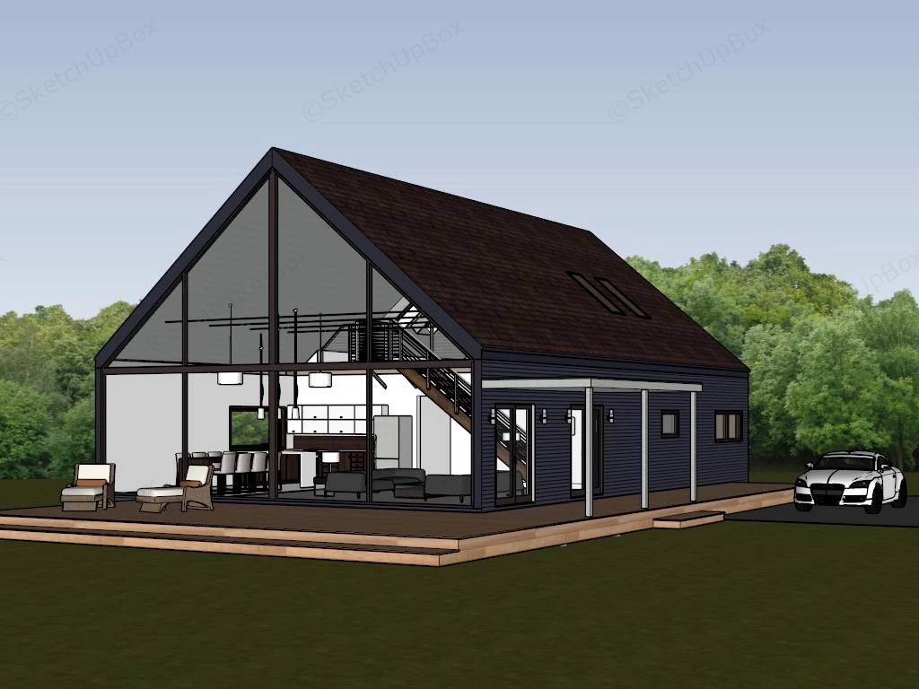 Modern Country Home sketchup model preview - SketchupBox