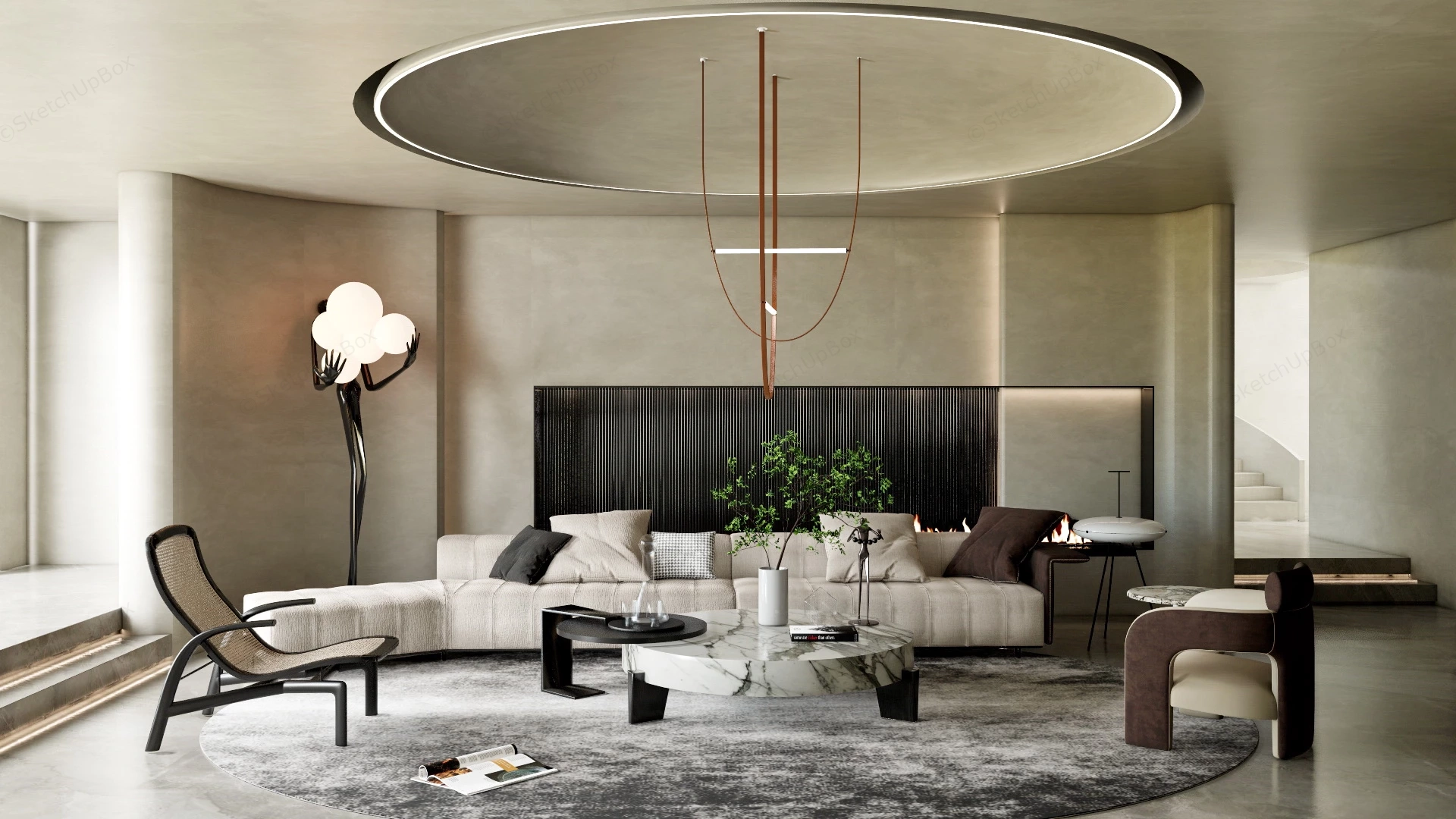 Wabi Sabi Modern Living Room sketchup model preview - SketchupBox