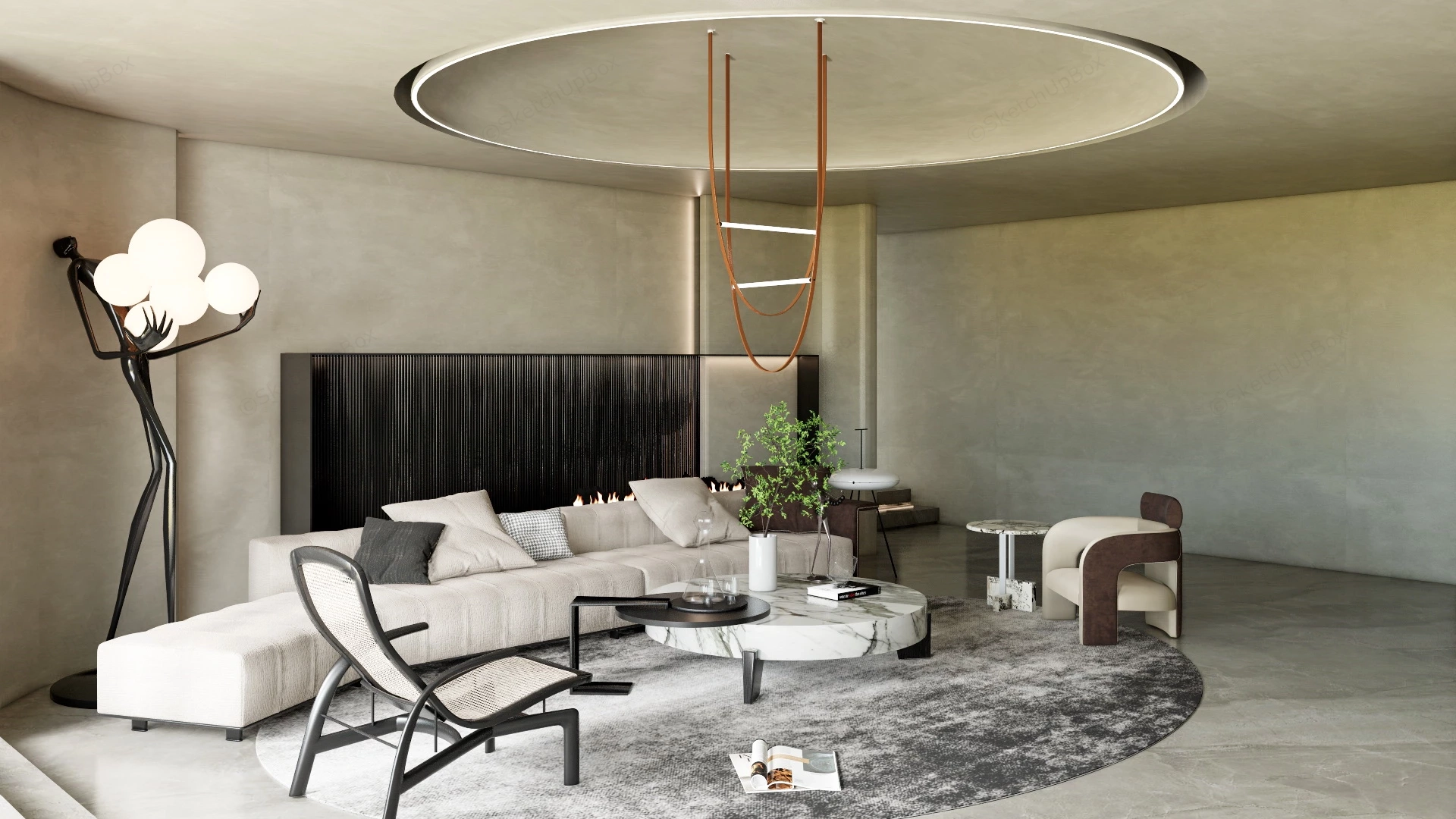 Wabi Sabi Modern Living Room sketchup model preview - SketchupBox