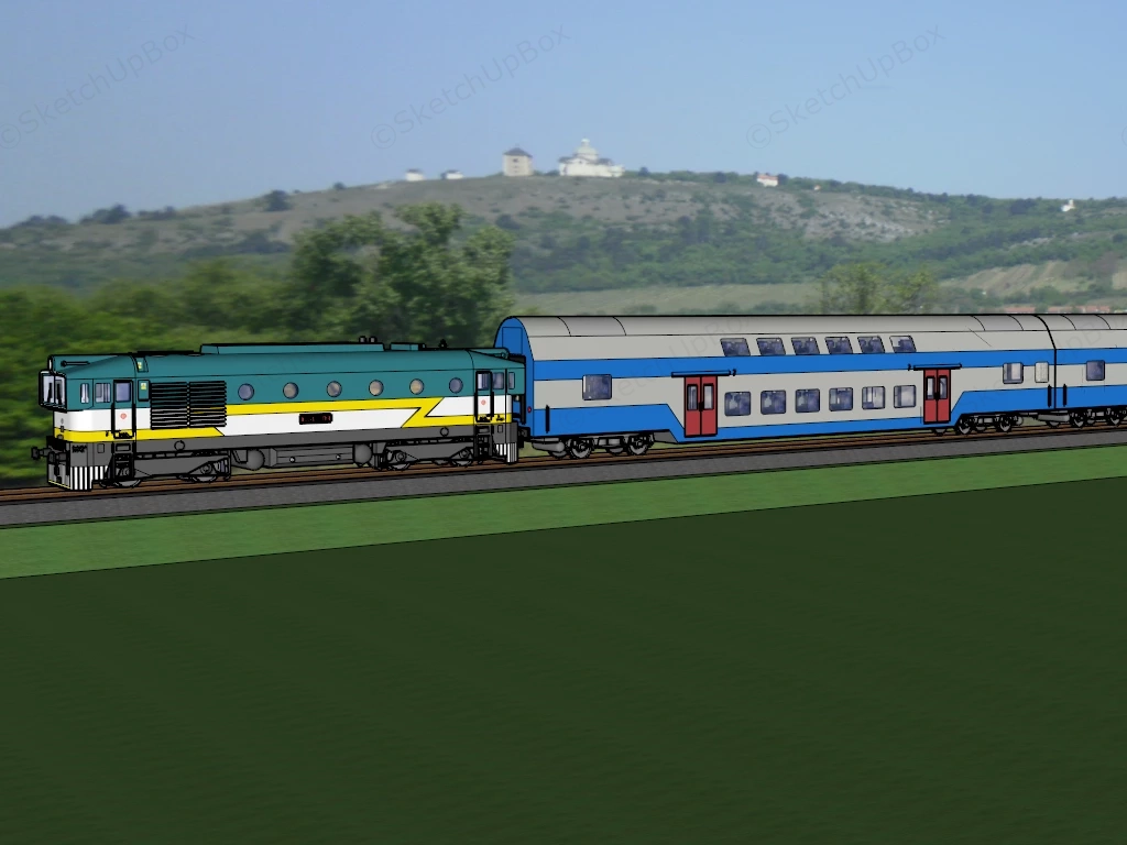 Double Decker Passenger Train sketchup model preview - SketchupBox