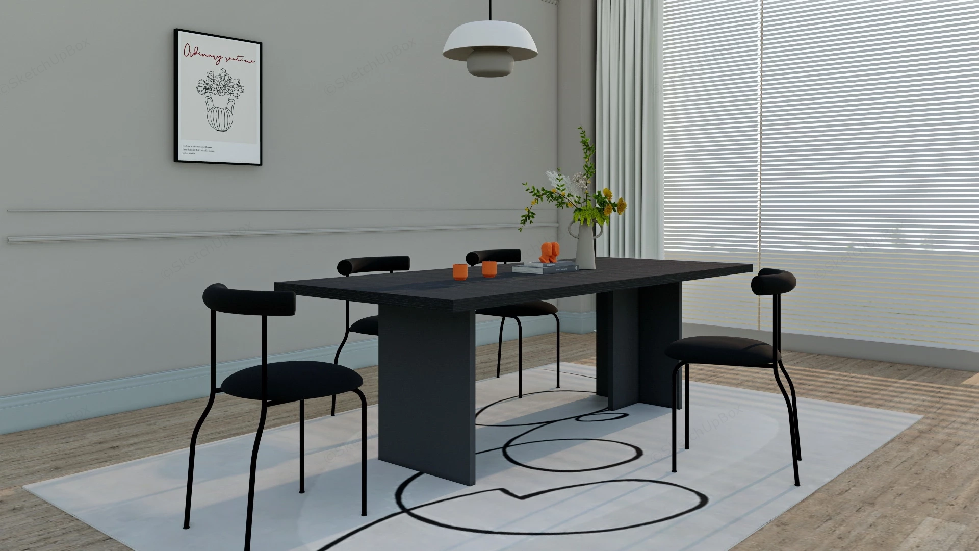 Black Dining Table Set sketchup model preview - SketchupBox