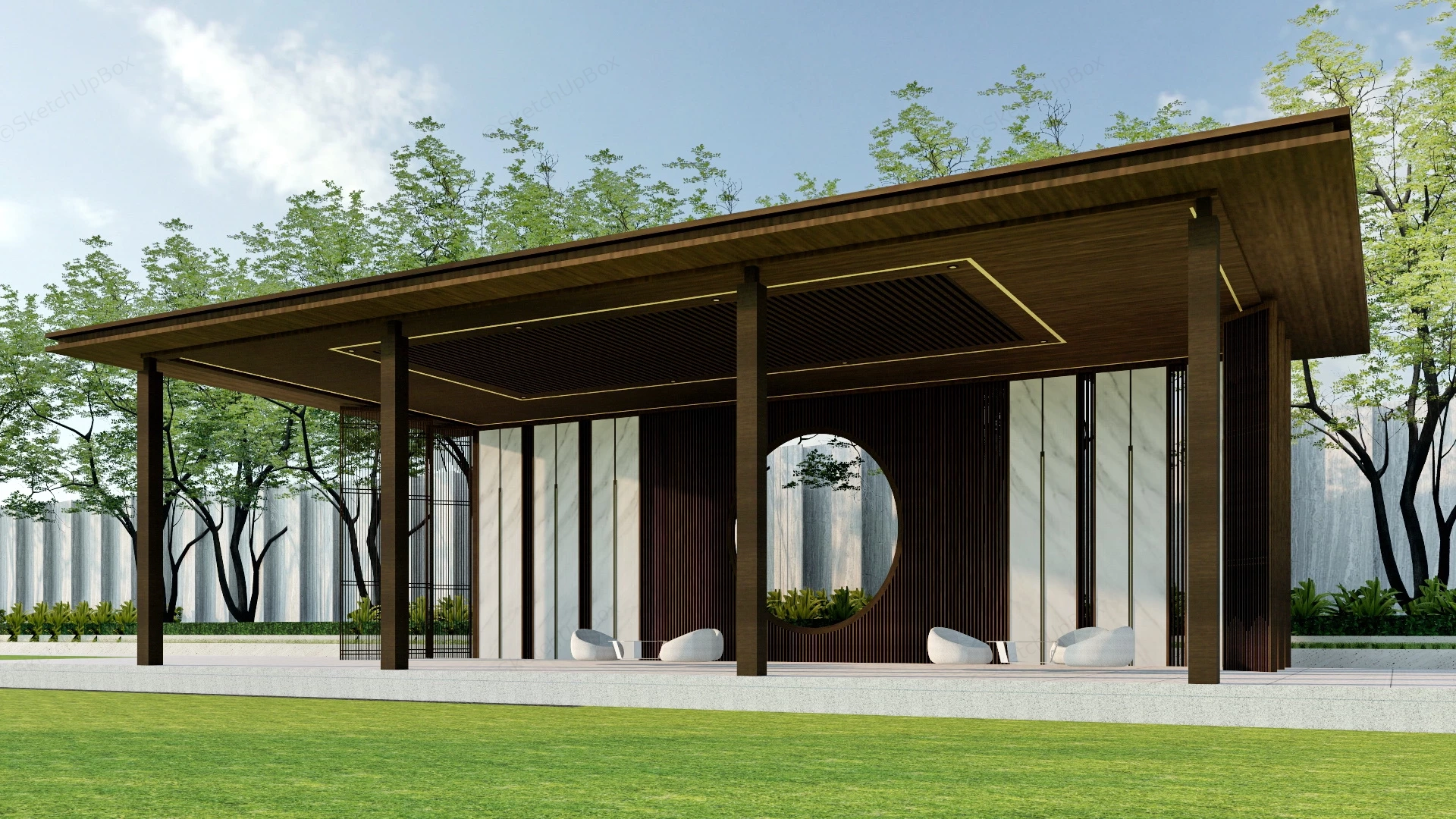 Japanese Garden Pergola sketchup model preview - SketchupBox