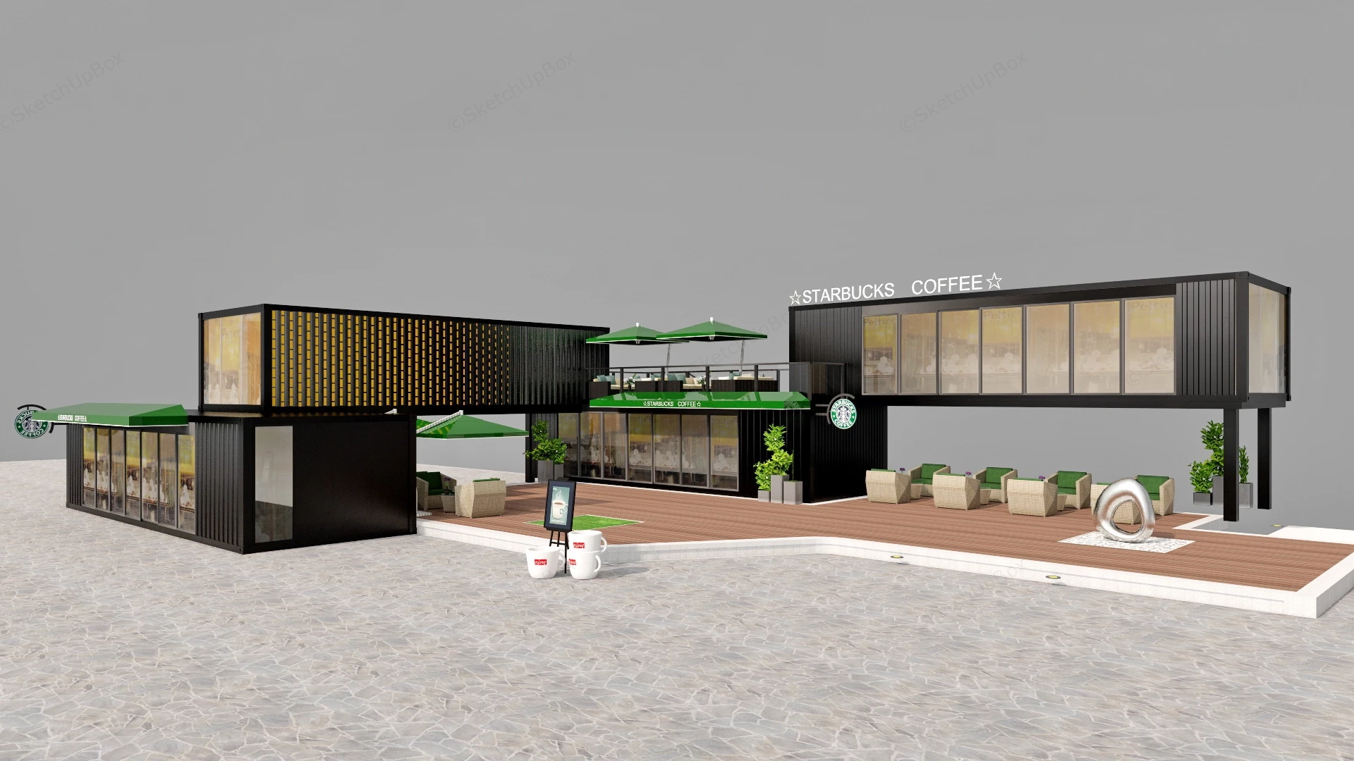 Shipping Container Starbucks sketchup model preview - SketchupBox
