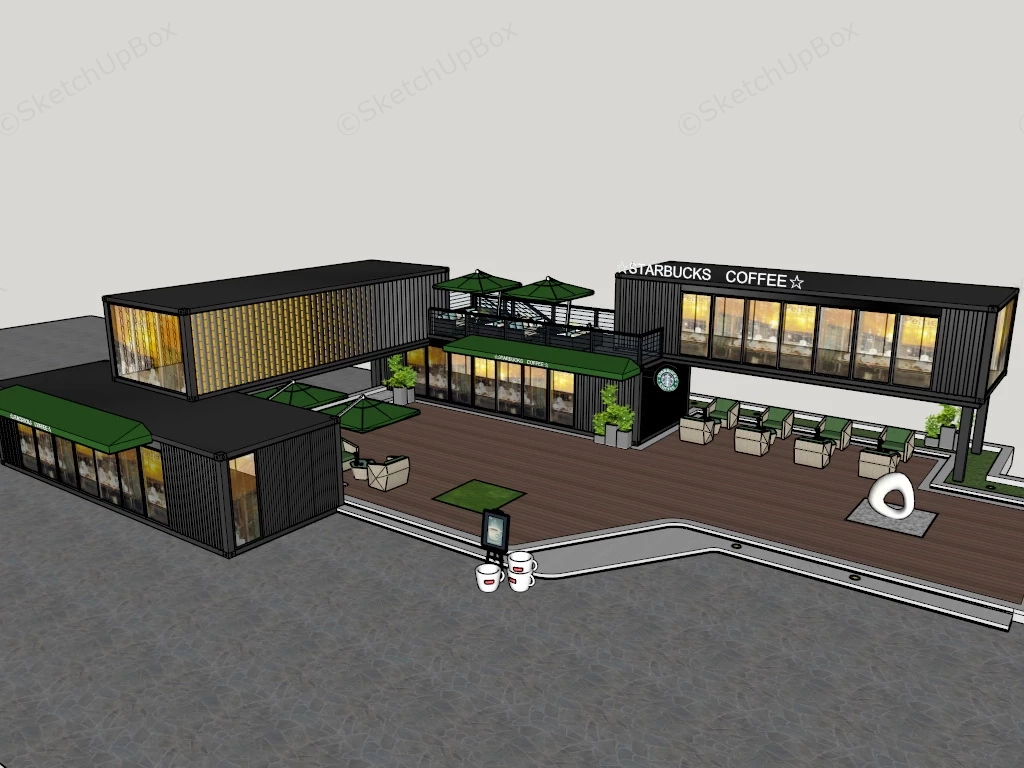 Shipping Container Starbucks sketchup model preview - SketchupBox