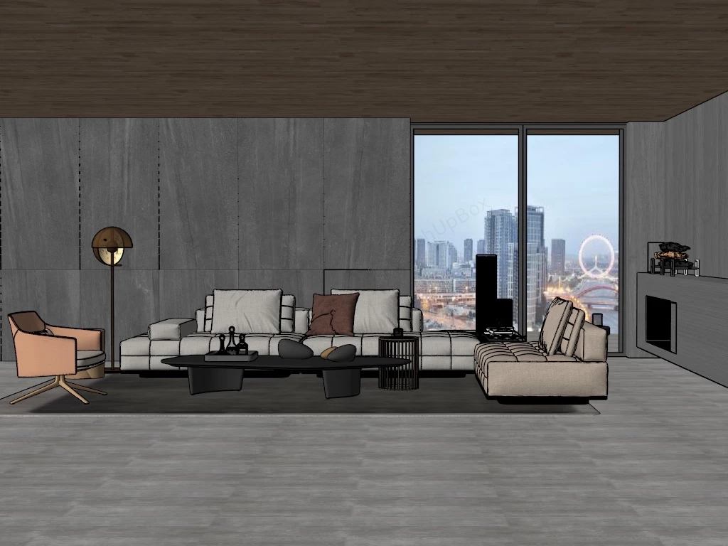 Modern Rustic Living Room sketchup model preview - SketchupBox