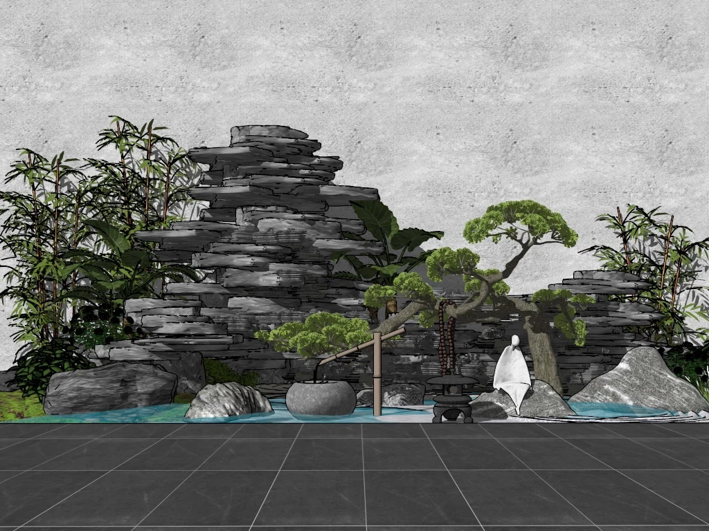 Chinese Rock Garden Design sketchup model preview - SketchupBox